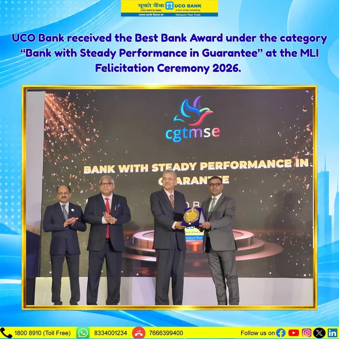 UCO Bank Wins Best Bank Award for Steady Performance in Guarantee